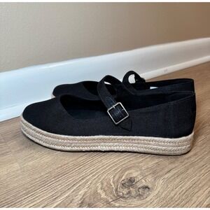 New TOMS Carolina Mary Jane Platform Espadrille Black Canvas Women's 10